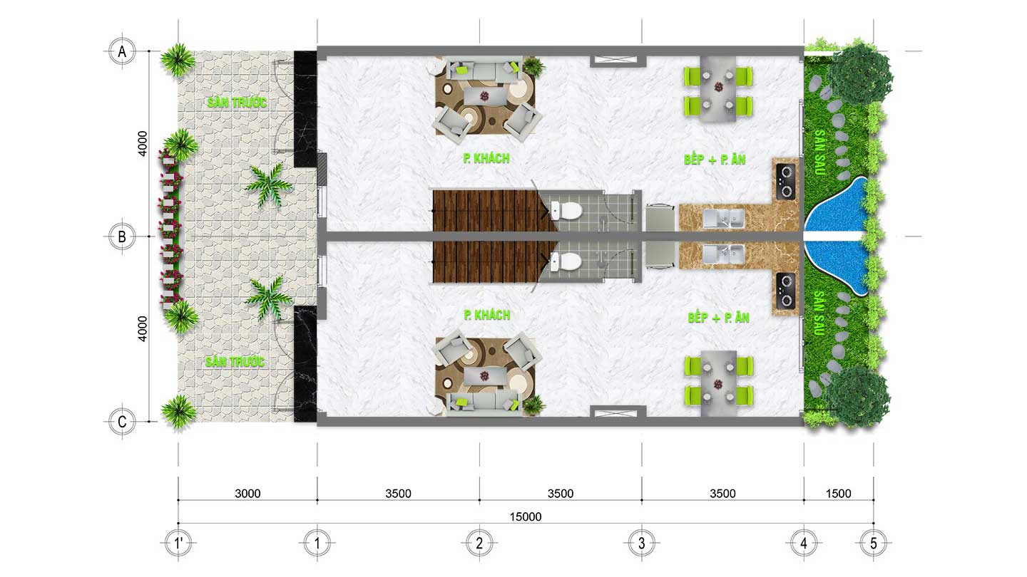 Mặt bằng vật dụng trệt