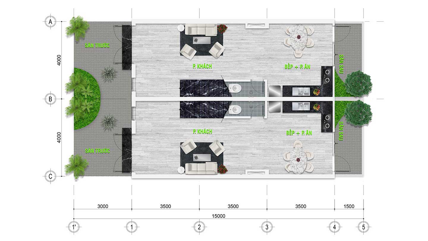 Mặt bằng vật dụng trệt